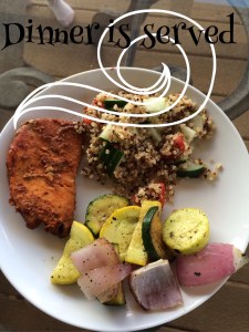 Crockpot chicken with quinoa salad and grilled veggies, quinoa salad, cold quinoa, great side dish, healthy mom, fit mom, healthy dinner, party side, clean eating, weight loss, fitness, turkey burger side, dinner side dish