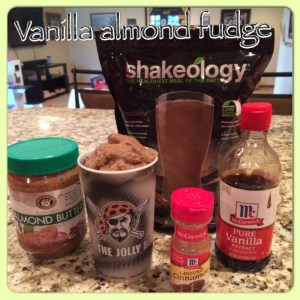 vanilla almond fudge, shakeology, chocolate shakeology, dessert