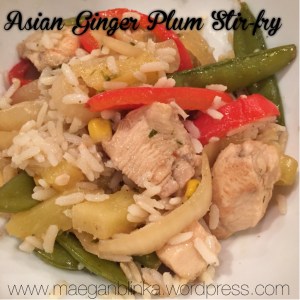 Asian Ginger plum stir fry, 21 day fix meal plan, Insanity Max 30 meal plan approved, stir fry, freezer meal, wildtree veggie medley freezer meal workshop, clean eating, Asian citrus vinaigrette, homemade dressing, 