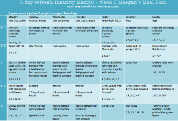 Maegan Blinka, Max Out Cardio, Insanity Max 30, Insanity Max 30 Month 2, Insanity Max 30 Meal Plan, 3-day refresh Meal Plan, 21 day fix Meal plan, Clean eating, 
