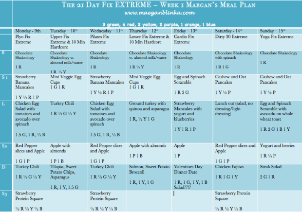 21 Day Fix Extreme sample meal plan, Maegan Blinka, 21 Day Fix meal plan, 
