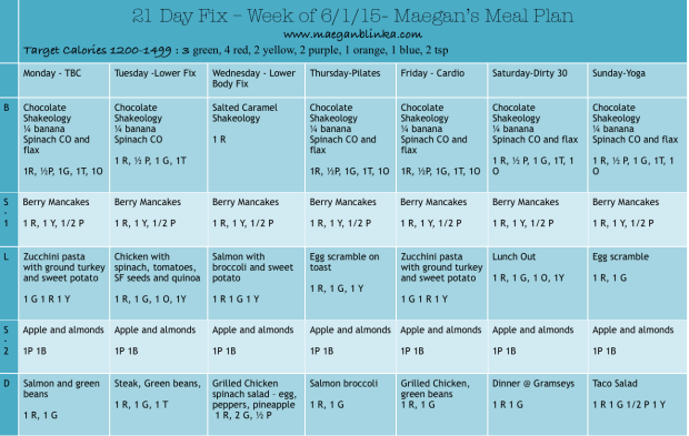 21 Day Fix Meal Plan Week of 6_1_15 image