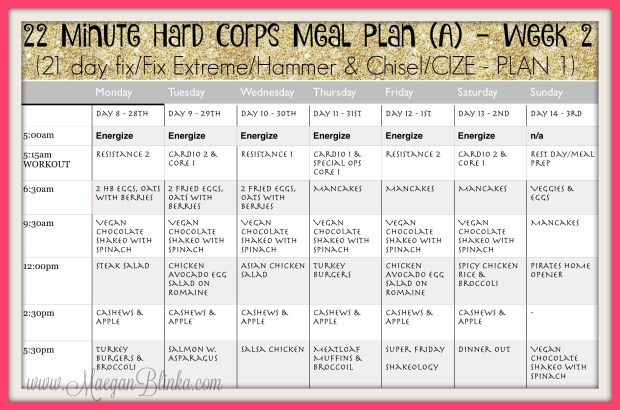 22 Minute Hard Corps Week 2 Meal Plan