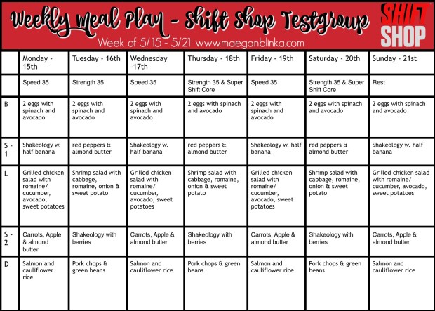 Shift Shop meal plan week 2 updated