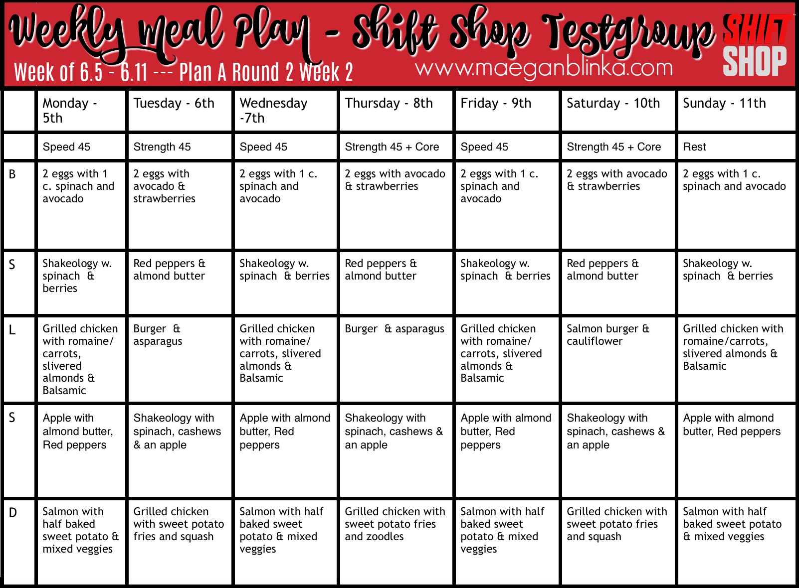 Shift Shop meal plan week 2 round 2